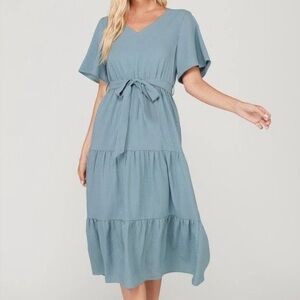 Tiered Blue Midi Dress